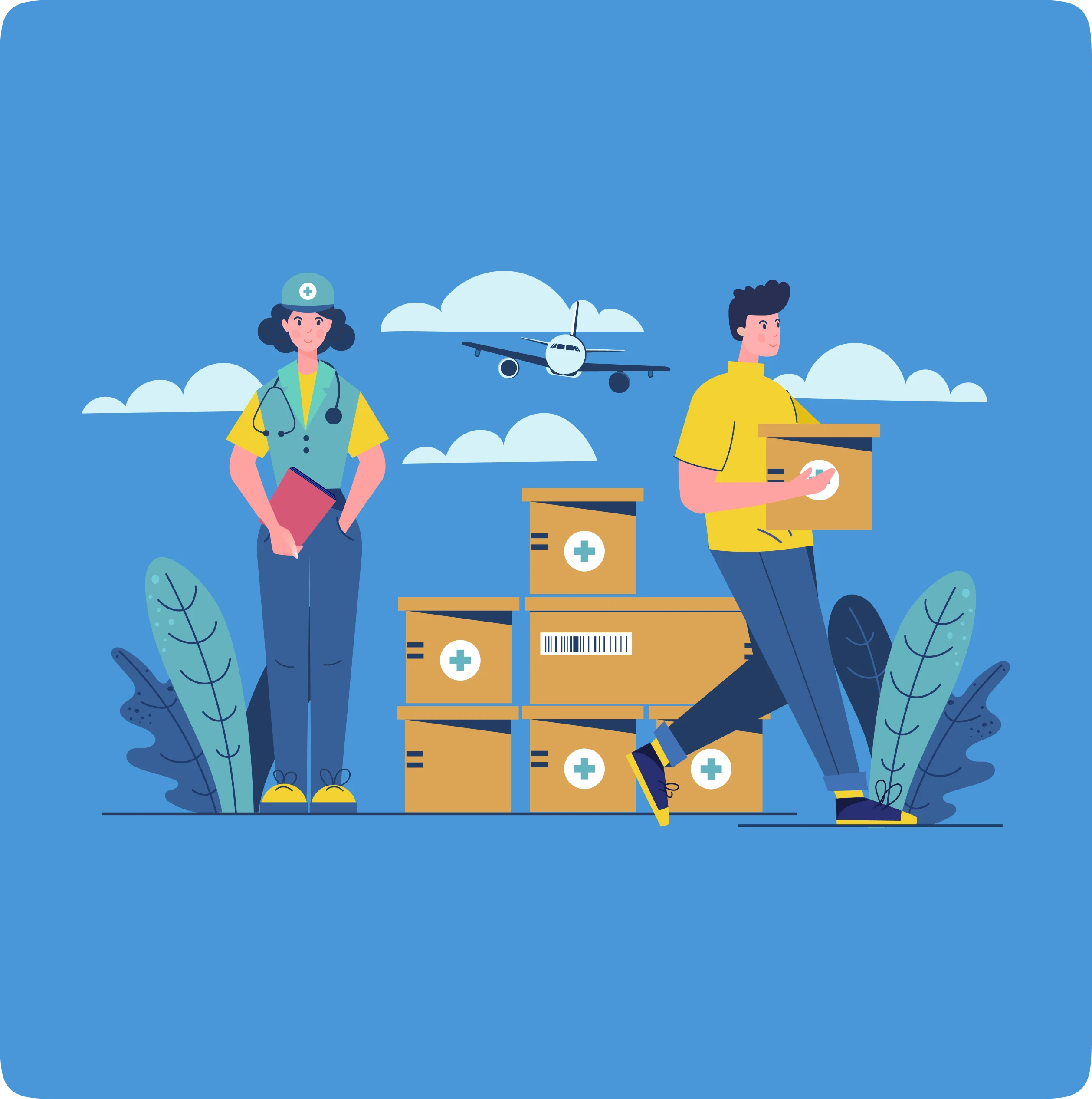 Medical delivery illustration showing healthcare logistics and medicine transportation services